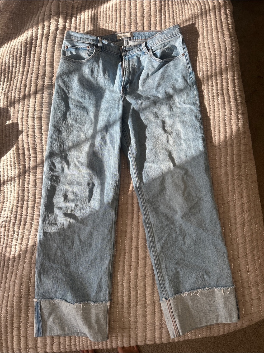Abercrombie Light Blue High-Rise Straight Cuffed Jeans